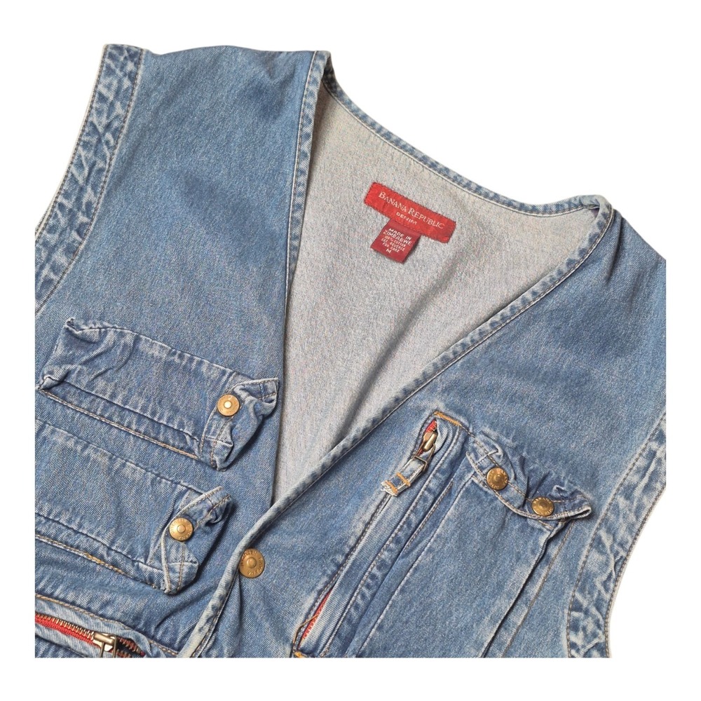 VTG Banana Republic Men's Medium Denim Fishing Utility Vest Made In Zimbabwe
